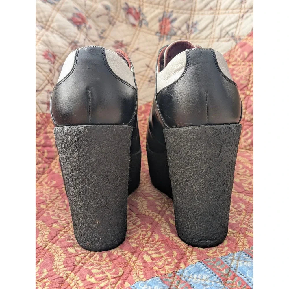 Celine Two Tone Platform Wedge Oxford Shoes Black White‎ Leather EU 36.5